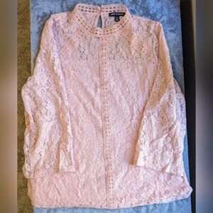 Cable & Gauge Blouse Women's Size Extra Large Long Sleeve Lace Lined Blush Pink